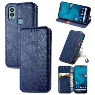 For Kyocera Android One S10 Cubic Grid Pressed Magnetic Leather Phone Case(Blue)