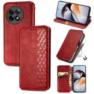 For OnePlus Ace 2 Cubic Grid Pressed Magnetic Leather Phone Case(Red)