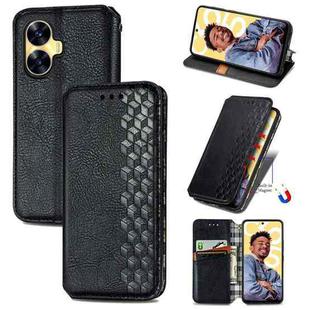 For Realme C55 Cubic Grid Pressed Magnetic Leather Phone Case(Black)