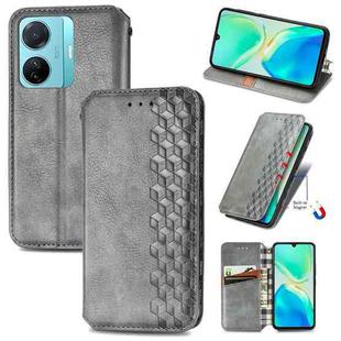 For vivo S15e Cubic Grid Pressed Magnetic Leather Phone Case(Gray)