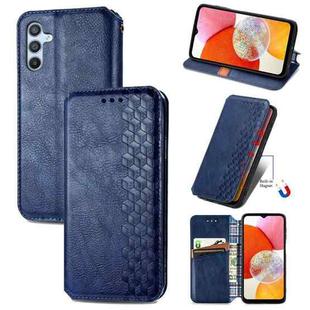 For Samsung Galaxy A14 4G Cubic Grid Pressed Magnetic Leather Phone Case(Blue)