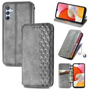 For Samsung Galaxy A14 4G Cubic Grid Pressed Magnetic Leather Phone Case(Gray)