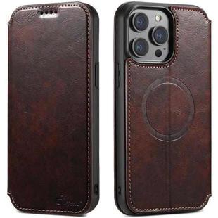 For iPhone 14 Suteni J05 Leather Magnetic Magsafe Phone Case(Brown)