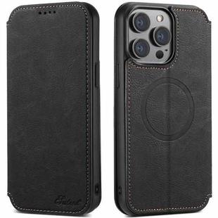 For iPhone 13 Suteni J06 Retro Matte Litchi Texture Leather Magnetic Magsafe Phone Case(Black)