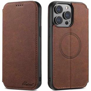 For iPhone 14 Suteni J06 Retro Matte Litchi Texture Leather Magnetic Magsafe Phone Case(Brown)