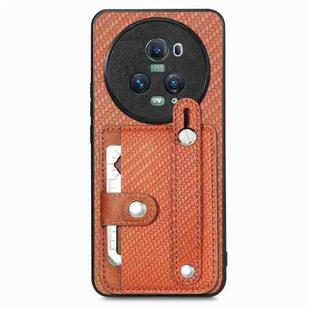 For Honor Magic5 Pro Wristband Kickstand Card Wallet Back Cover Phone Case with Tool Knife(Brown)