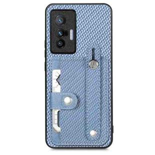 For vivo X70 Wristband Kickstand Card Wallet Back Cover Phone Case with Tool Knife(Blue)