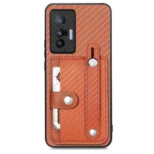 For vivo X70 Wristband Kickstand Card Wallet Back Cover Phone Case with Tool Knife(Brown)