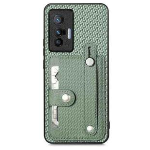 For vivo X70 Wristband Kickstand Card Wallet Back Cover Phone Case with Tool Knife(Green)