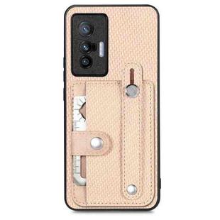 For vivo X70 Wristband Kickstand Card Wallet Back Cover Phone Case with Tool Knife(Khaki)