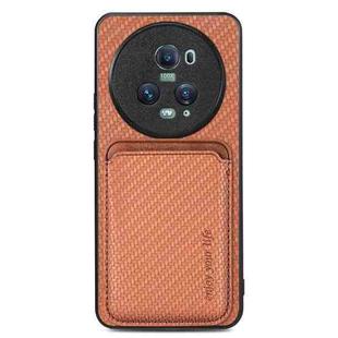 For Honor Magic5 Pro Carbon Fiber Leather Card Magsafe Magnetic Phone Case(Brown)