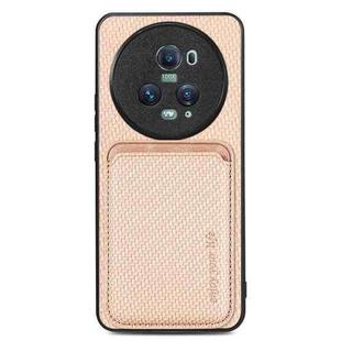 For Honor Magic5 Pro Carbon Fiber Leather Card Magsafe Magnetic Phone Case(Khaki)