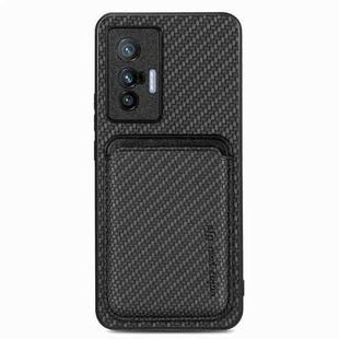 FOr vivo X70 Carbon Fiber Leather Card Magsafe Magnetic Phone Case(Black)