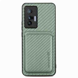 FOr vivo X70 Carbon Fiber Leather Card Magsafe Magnetic Phone Case(Green)