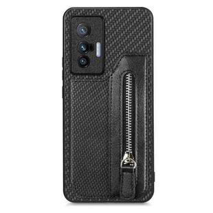For vivo X90 Pro Carbon Fiber Horizontal Flip Zipper Wallet Phone Case(Black)