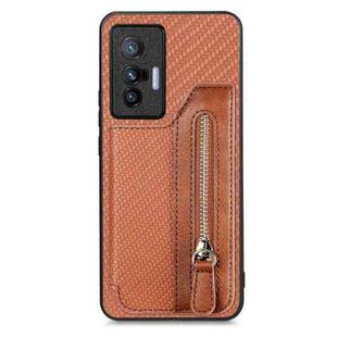 For vivo X90 Pro Carbon Fiber Horizontal Flip Zipper Wallet Phone Case(Brown)