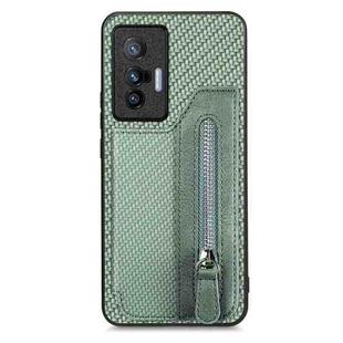 For vivo X90 Pro Carbon Fiber Horizontal Flip Zipper Wallet Phone Case(Green)