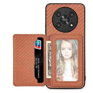 For Honor Magic4 Lite Carbon Fiber Magnetic Card Bag Phone Case(Brown)