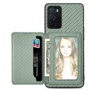 For OPPO A16 Carbon Fiber Magnetic Card Bag Phone Case(Green)