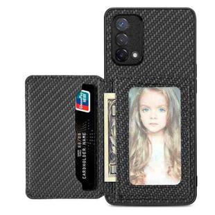 For OPPO A74 5G Carbon Fiber Magnetic Card Bag Phone Case(Black)