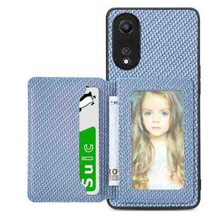 For OPPO A78 Carbon Fiber Magnetic Card Bag Phone Case(Blue)