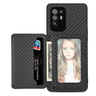 For OPPO A94 5G Carbon Fiber Magnetic Card Bag Phone Case(Black)