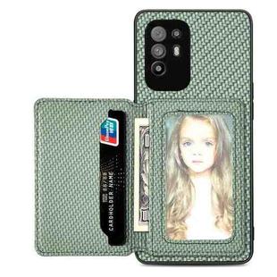 For OPPO A94 5G Carbon Fiber Magnetic Card Bag Phone Case(Green)