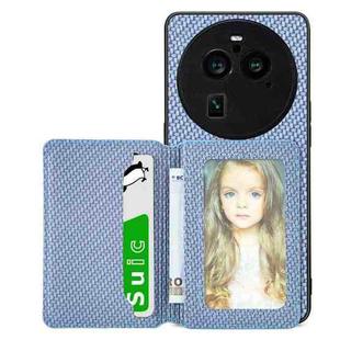 For OPPO Find X6 Pro Carbon Fiber Magnetic Card Bag Phone Case(Blue)