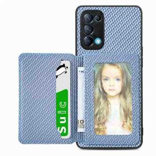 For OPPO Reno5 5G Carbon Fiber Magnetic Card Bag Phone Case(Blue)