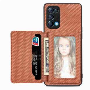 For OPPO Reno5 5G Carbon Fiber Magnetic Card Bag Phone Case(Brown)