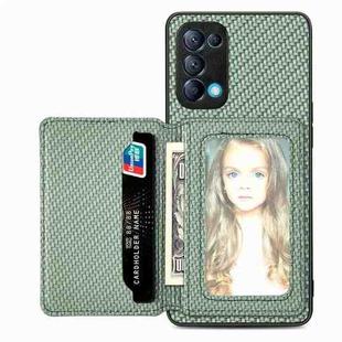 For OPPO Reno5 5G Carbon Fiber Magnetic Card Bag Phone Case(Green)