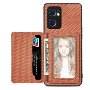For OPPO Reno7 5G Carbon Fiber Magnetic Card Bag Phone Case(Brown)