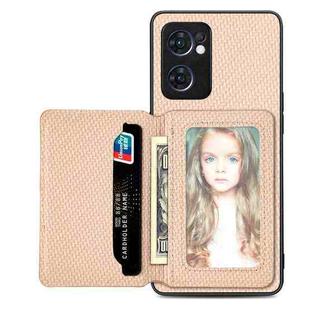 For OPPO Reno7 5G Carbon Fiber Magnetic Card Bag Phone Case(Khaki)