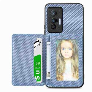 For  vivo X70 Carbon Fiber Magnetic Card Bag Phone Case(Blue)