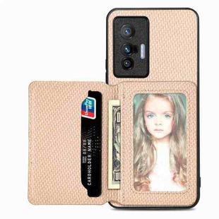 For  vivo X70 Carbon Fiber Magnetic Card Bag Phone Case(Khaki)