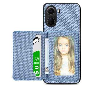 For vivo Y16 Carbon Fiber Magnetic Card Bag Phone Case(Blue)