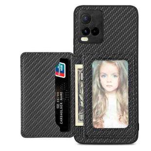 For vivo Y21 Carbon Fiber Magnetic Card Bag Phone Case(Black)