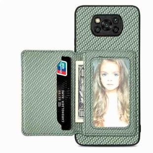 For Xiaomi Poco X3 NFC Carbon Fiber Magnetic Card Bag Phone Case(Green)