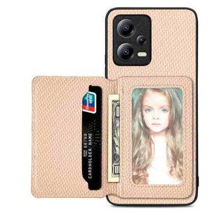 For Xiaomi Poco X5 Carbon Fiber Magnetic Card Bag Phone Case(Khaki)