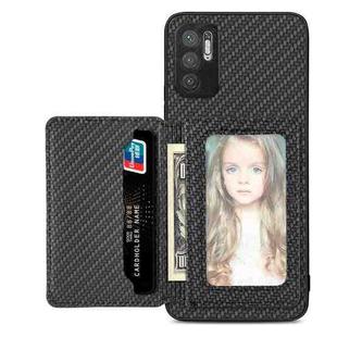 For Xiaomi Redmi Note 10 5G Carbon Fiber Magnetic Card Bag Phone Case(Black)