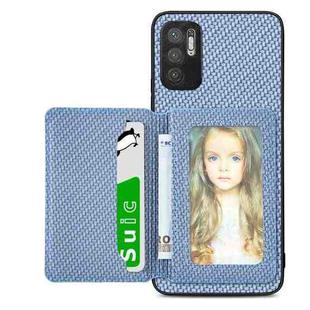 For Xiaomi Redmi Note 10 5G Carbon Fiber Magnetic Card Bag Phone Case(Blue)