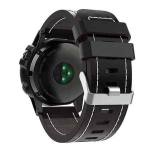 For Garmin Fenix 3 Sapphire 26mm Sewing Leather Steel Buckle Watch Band(Black)
