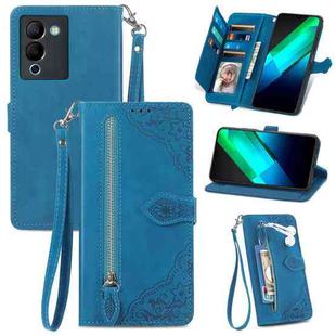 For Infinix Note 12 G96 Embossed Flower Zipper Leather Phone Case(Blue)