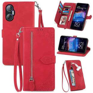 For Tecno Pova Neo 5G Embossed Flower Zipper Leather Phone Case(Red)