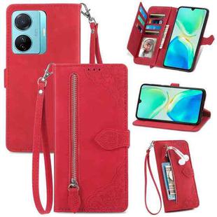 For vivo S15e Embossed Flower Zipper Leather Phone Case(Red)