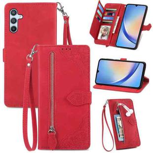 For Samsung Galaxy A34 5G Embossed Flower Zipper Leather Phone Case(Red)