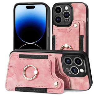 For iPhone 14 Retro Skin-feel Ring Multi-card Wallet Phone Case(Pink)