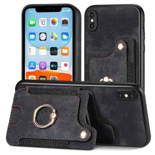 For iPhone X / XS Retro Skin-feel Ring Multi-card Wallet Phone Case(Black)