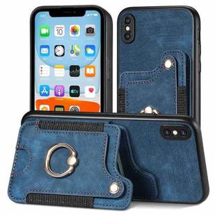 For iPhone X / XS Retro Skin-feel Ring Multi-card Wallet Phone Case(Blue)