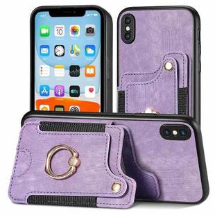 For iPhone X / XS Retro Skin-feel Ring Multi-card Wallet Phone Case(Purple)